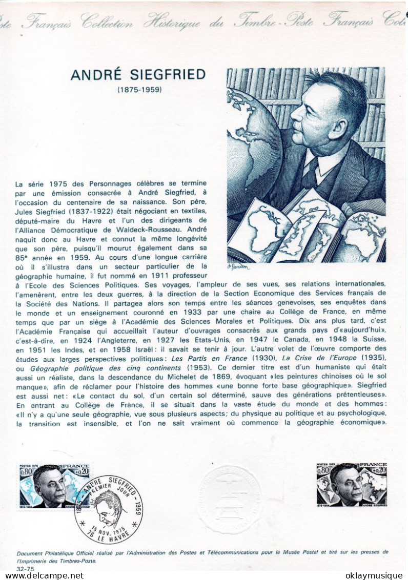 1975 15-11 (andré Siegfried 1875-1959) - Documents De La Poste