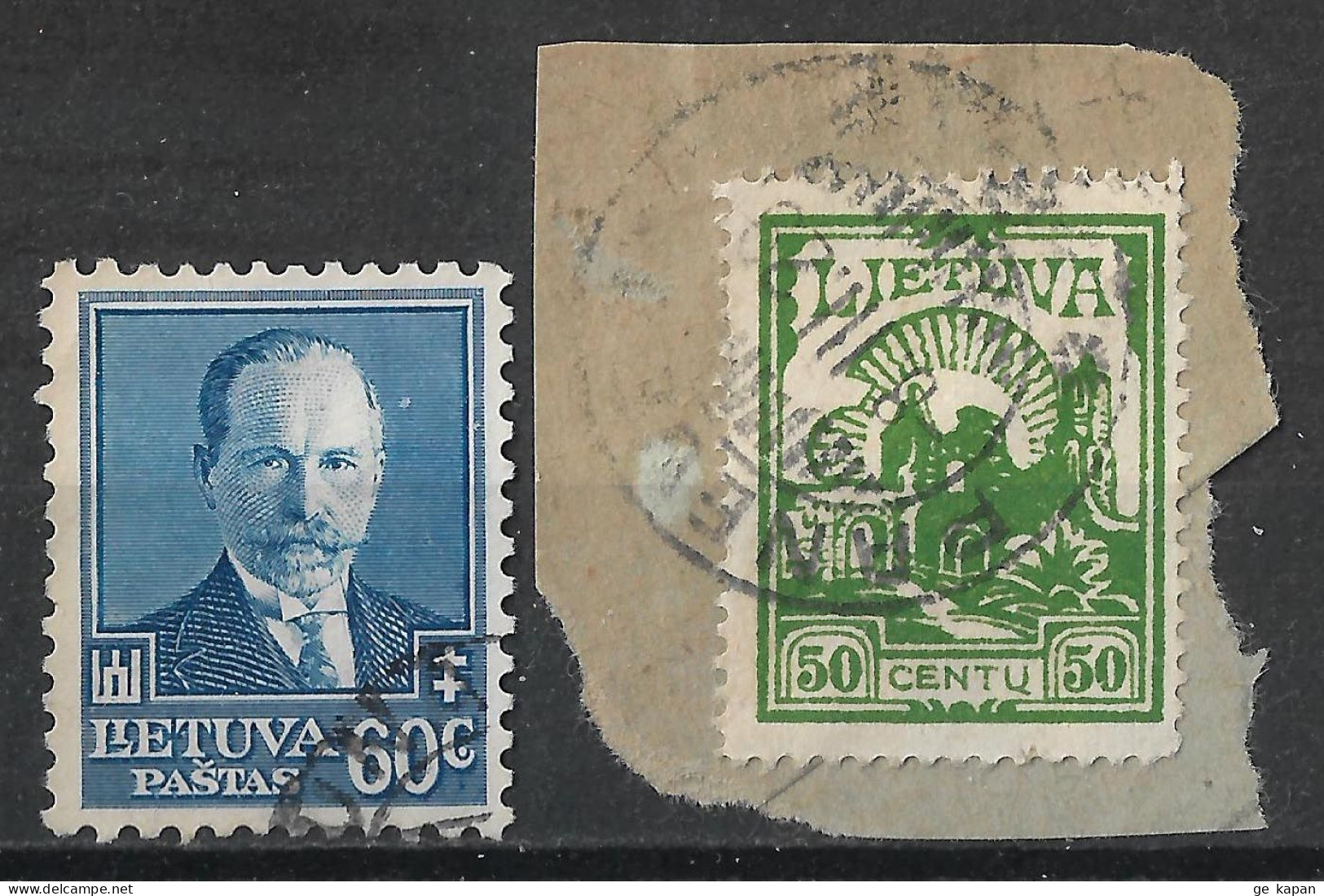 1929,1934 Lithuania Cut Square + USED STAMP (Michel # 191,393) - Lithuania