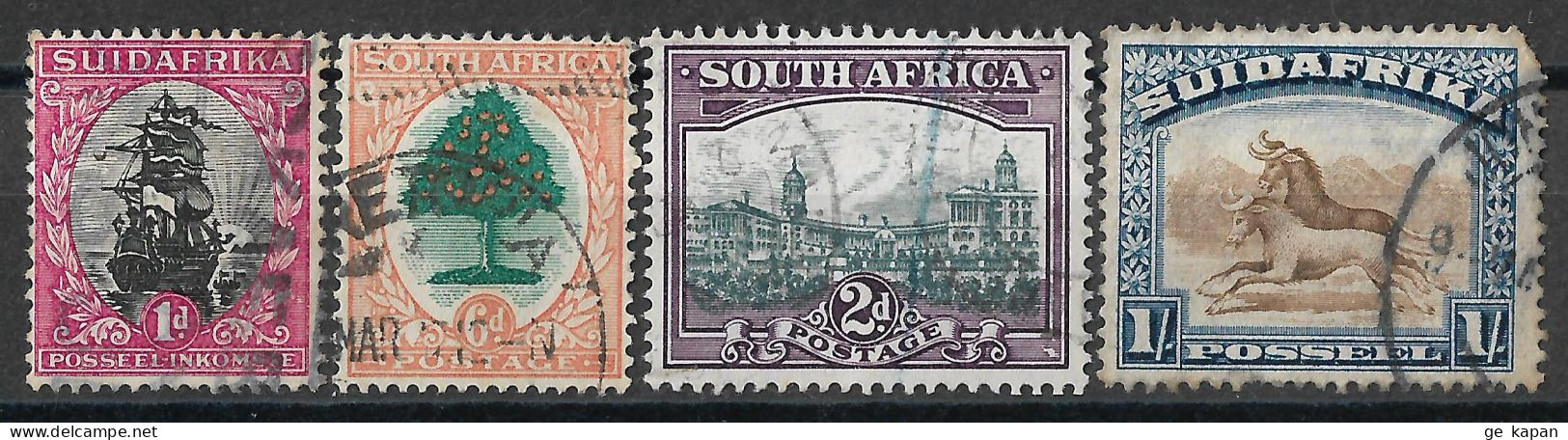 1926-1931 SOUTH AFRICA Set Of 4 USED STAMPS (Scott # 24b,25a,36a,43b) CV $3.95 - Gebruikt