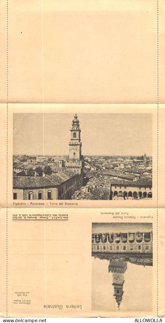 26485 " LETTERA ILLUSTRATA-VIGEVANO-PIAZZA DUCALE-PANORAMA-TORRE DEL BRAMANTE "  -VERA FOTO-CART.NON SPED. - Vigevano