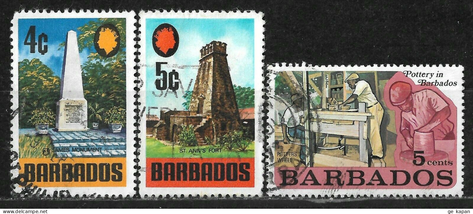 1970,1973 BARBADOS SET OF 3 USED STAMPS (Michel # 300,301,349) - Barbados (1966-...)