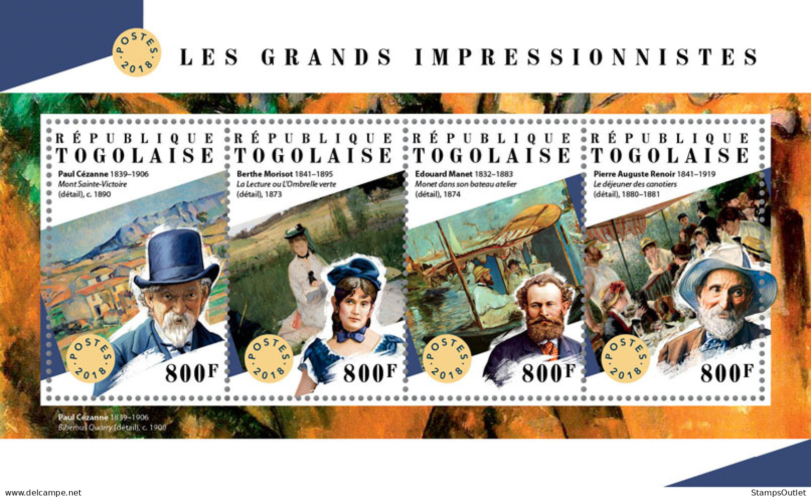 TOGO 2018 MNH  Great Impressionists  Michel Code: 9091-9094. Yvert&Tellier Code: 6340-6343 - Togo (1960-...)