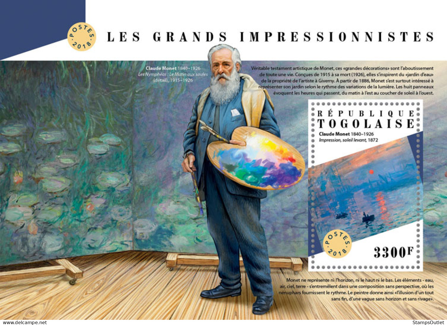 TOGO 2018 MNH  Great Impressionists  Michel Code:  9095 / Bl.1602. Yvert&Tellier Code: 1412 - Togo (1960-...)