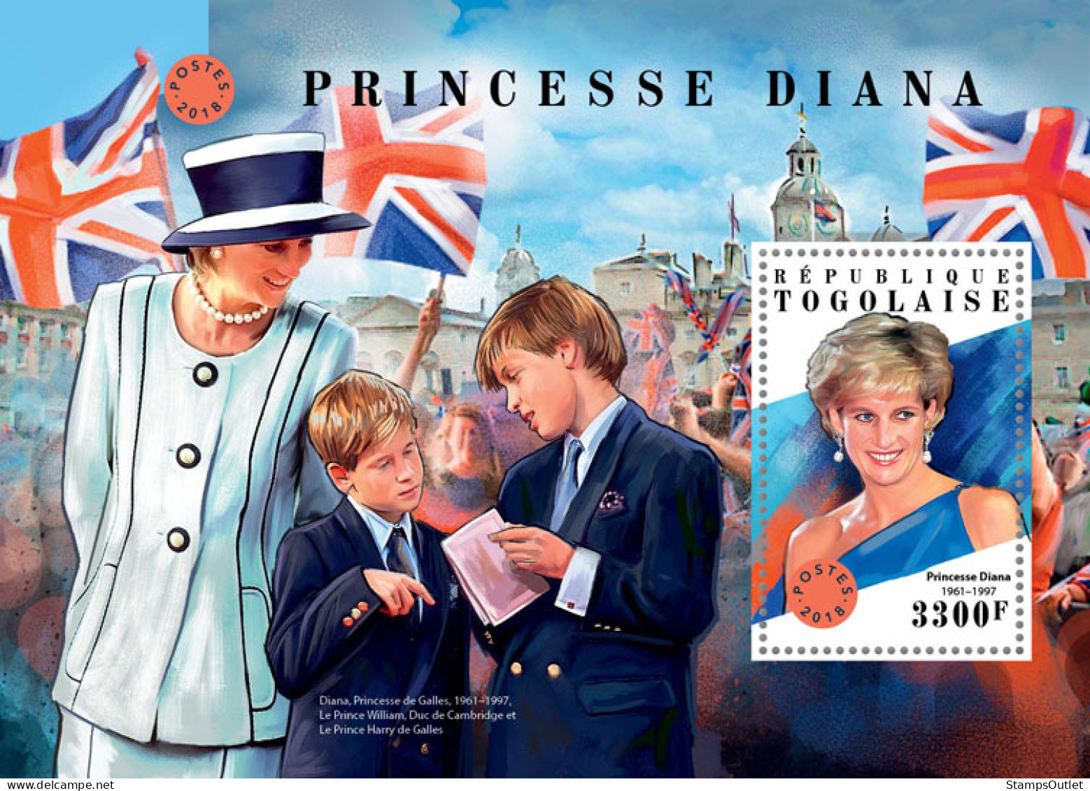 TOGO 2018 MNH  Princess Diana  Michel Code:  9130 / Bl.1609. Yvert&Tellier Code: 1414 - Togo (1960-...)