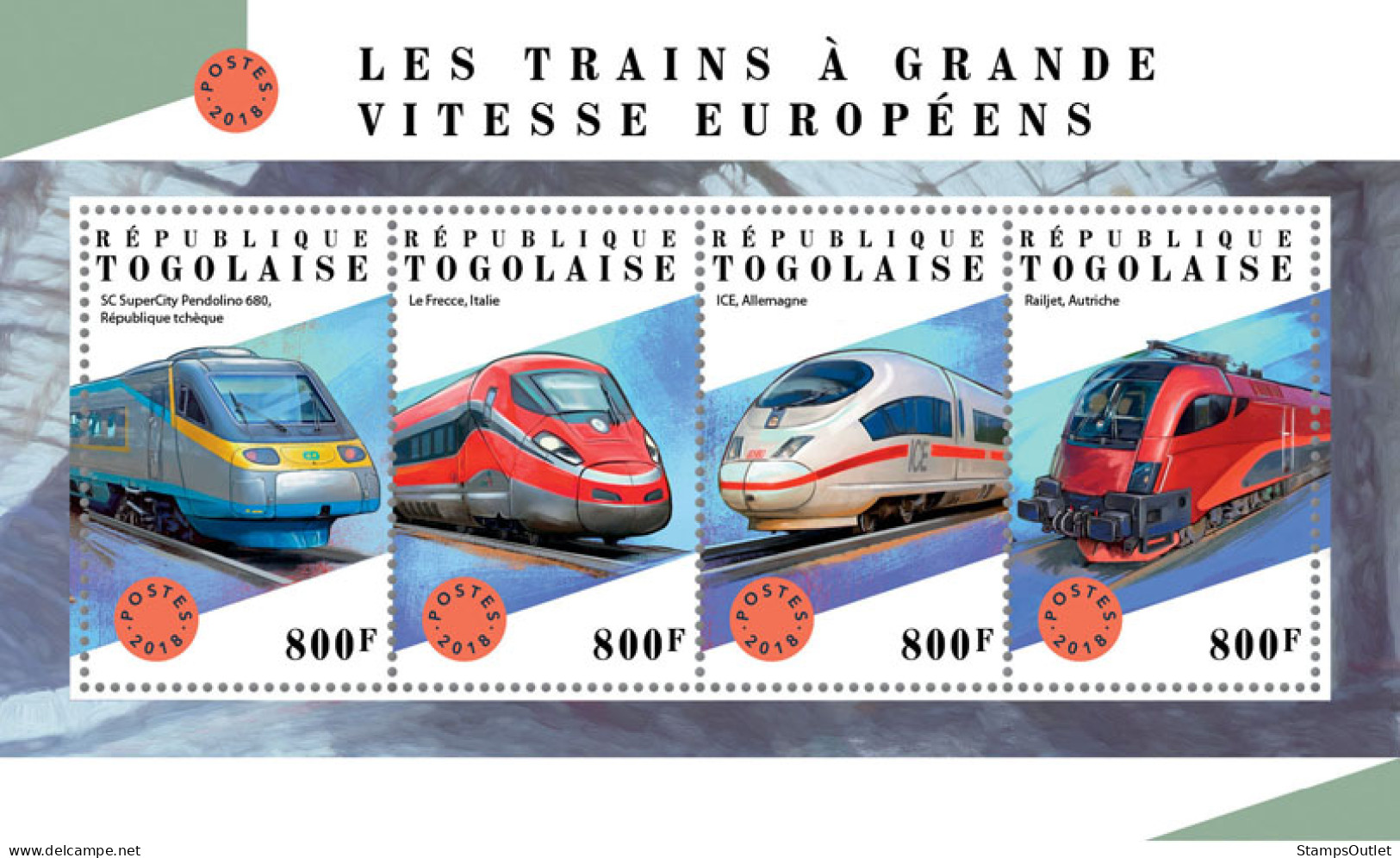 TOGO 2018 MNH  European Speed Trains  Michel Code: 9141-9144. Yvert&Tellier Code: 6352-6355 - Togo (1960-...)