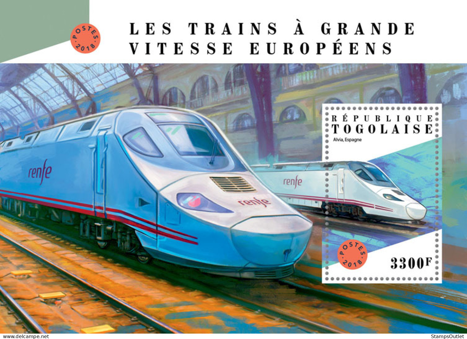 TOGO 2018 MNH  European Speed Trains  Michel Code: 9145 / Bl.1612. Yvert&Tellier Code: 1415 - Togo (1960-...)