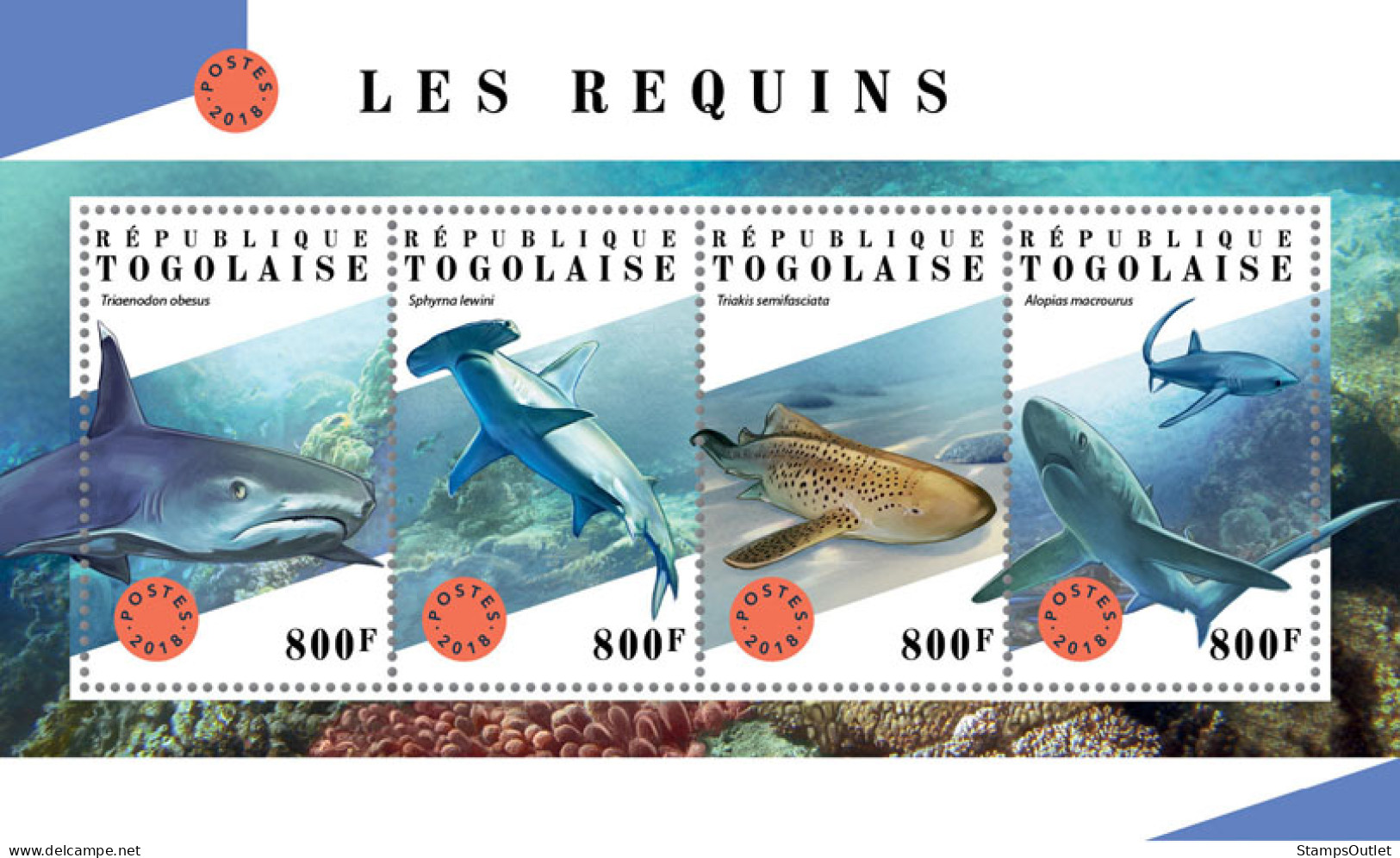 TOGO 2018 MNH  Sharks  Michel Code: 9031-9034. Yvert&Tellier Code: 6364-6367 - Togo (1960-...)