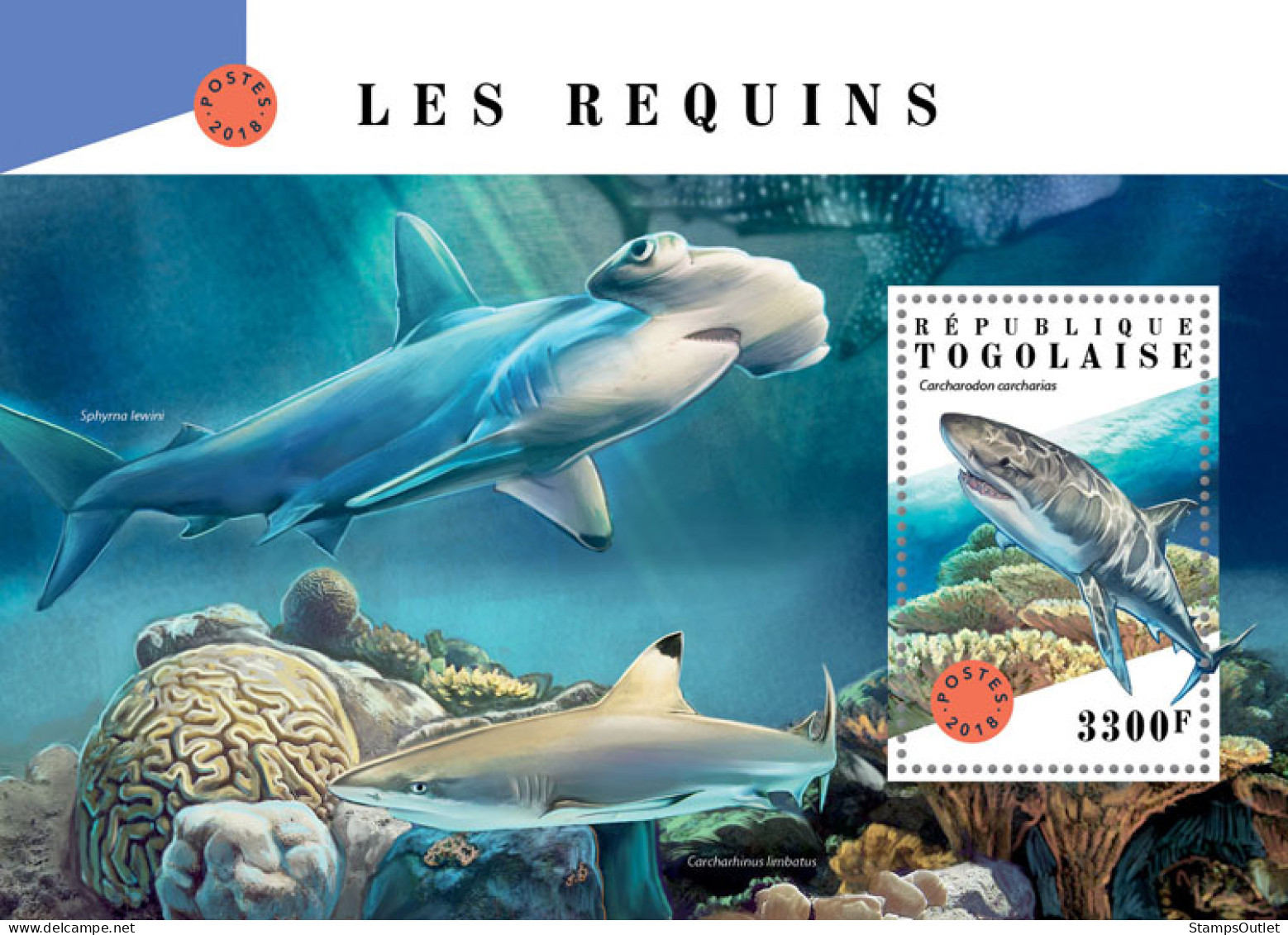 TOGO 2018 MNH  Sharks  Michel Code:  9035 / Bl.1590. Yvert&Tellier Code: 1418 - Togo (1960-...)