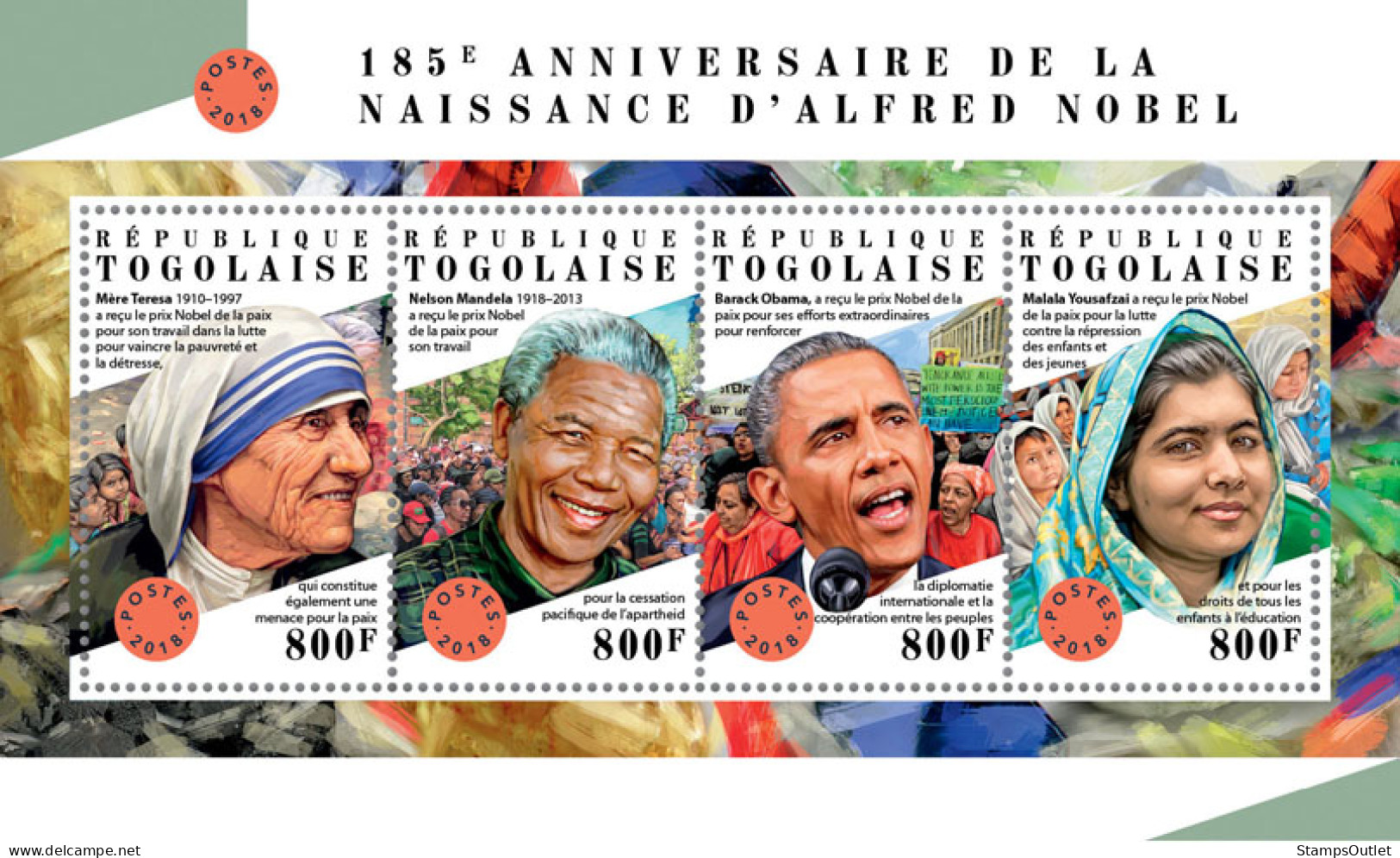 TOGO 2018 MNH  Alfred Nobel  Michel Code: 9096-9099. Yvert&Tellier Code: 6412-6415 - Togo (1960-...)