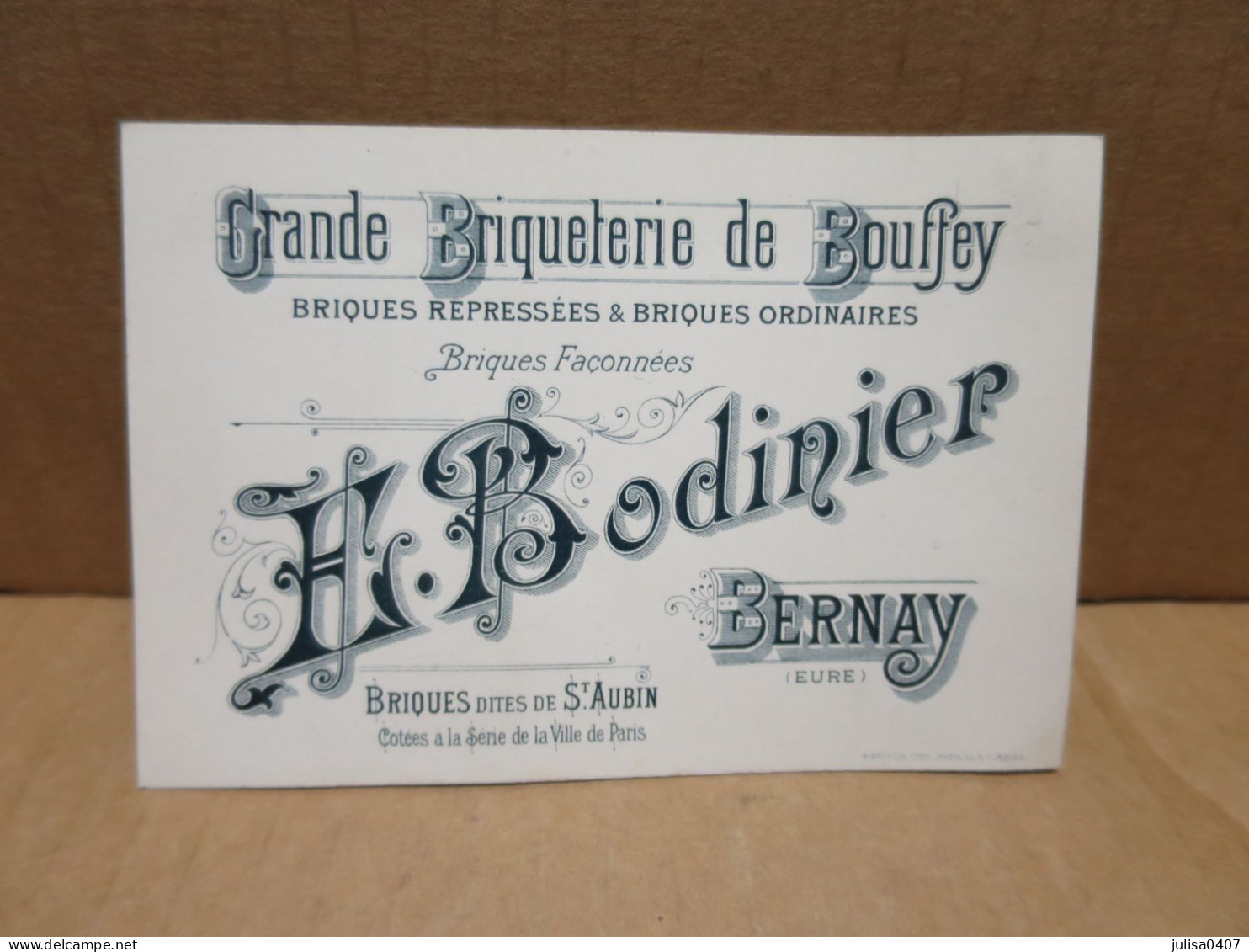 BERNAY (27) Carte De Visite Grande Briqueterie De Bouftey BODINIER - Bernay