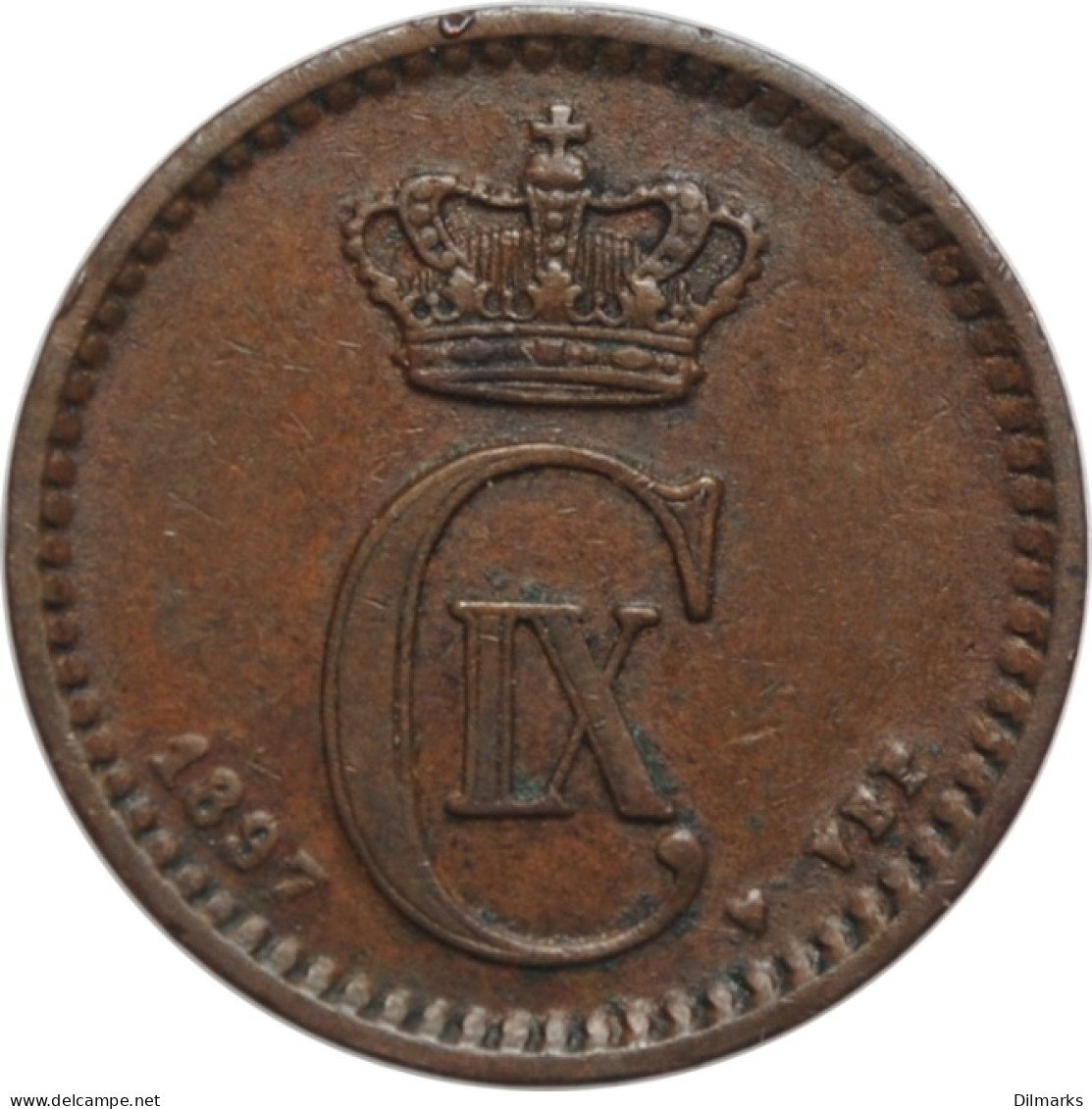 Denmark 1 Ore 1897 VBP, XF, &quot;King Christian IX (1873 - 1906)&quot; - Danemark