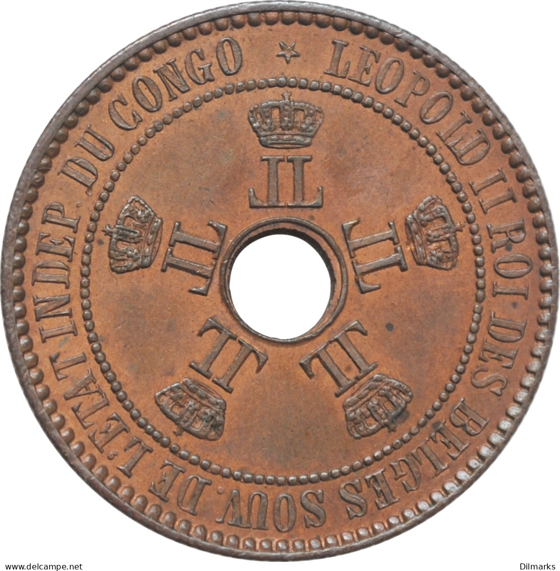 Congo Free State 5 Centimes 1888/7, UNC, &quot;King Leopold II (1865 - 1908)&quot; - Kolumbien