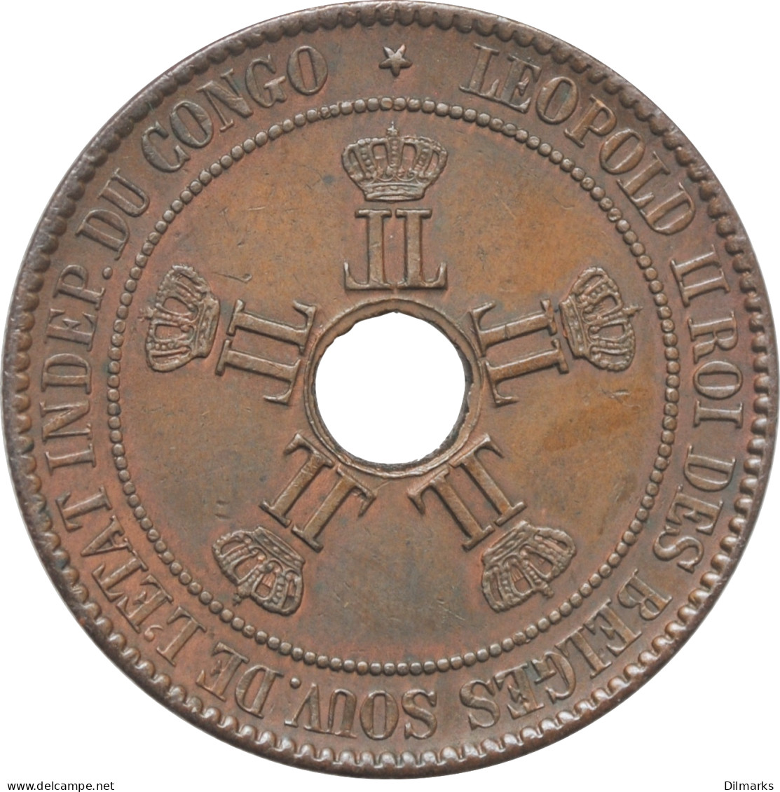 Congo Free State 10 Centimes 1894, UNC, &quot;King Leopold II (1885 - 1908)&quot; - Colombia