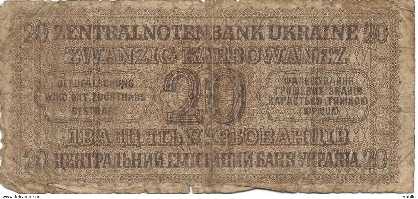 UKRAINE - 20 KARBOVANTSIV 1942 OCCUPATION ALLEMANDE - Ucrania