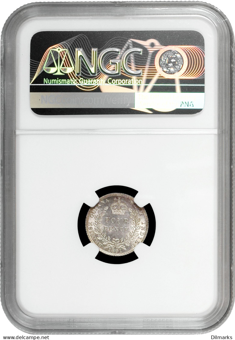 British Guiana 4 Pence 1891, NGC MS64, &quot;Queen Victoria (1891 - 1901)&quot; - Colonie