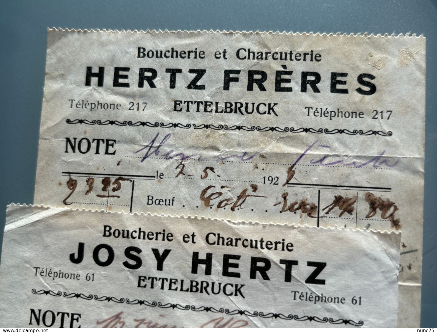 Factures Anciennes ETTELBRUCK Josy HERTZ Luxembourg 1925 1926 Judaica Boucher Boucherie Metzger Ww2 - Luxemburg