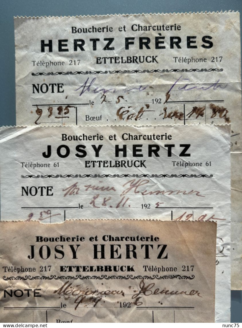 Factures Anciennes ETTELBRUCK Josy HERTZ Luxembourg 1925 1926 Judaica Boucher Boucherie Metzger Ww2 - Lussemburgo