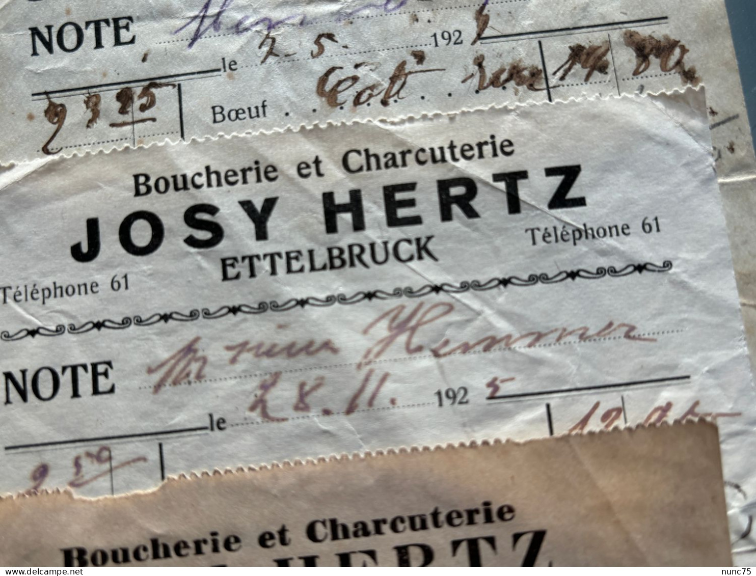 Factures Anciennes ETTELBRUCK Josy HERTZ Luxembourg 1925 1926 Judaica Boucher Boucherie Metzger Ww2 - Luxemburgo