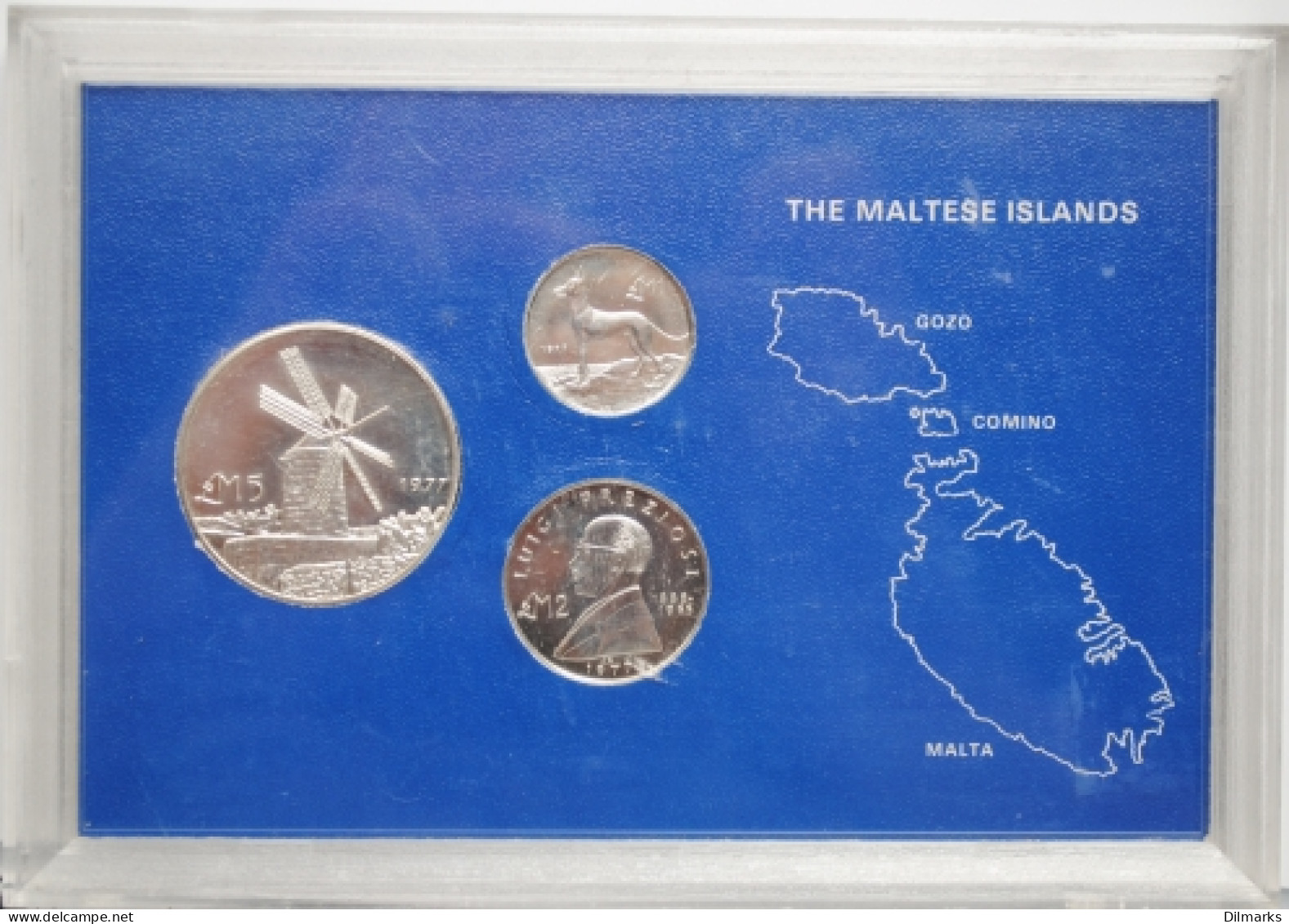 Malta 1, 2, 5 Pounds 1977, PROOF, &quot;Maltese Hunting Dog, Luigi Preziosi, Windmill&quot; - Malta