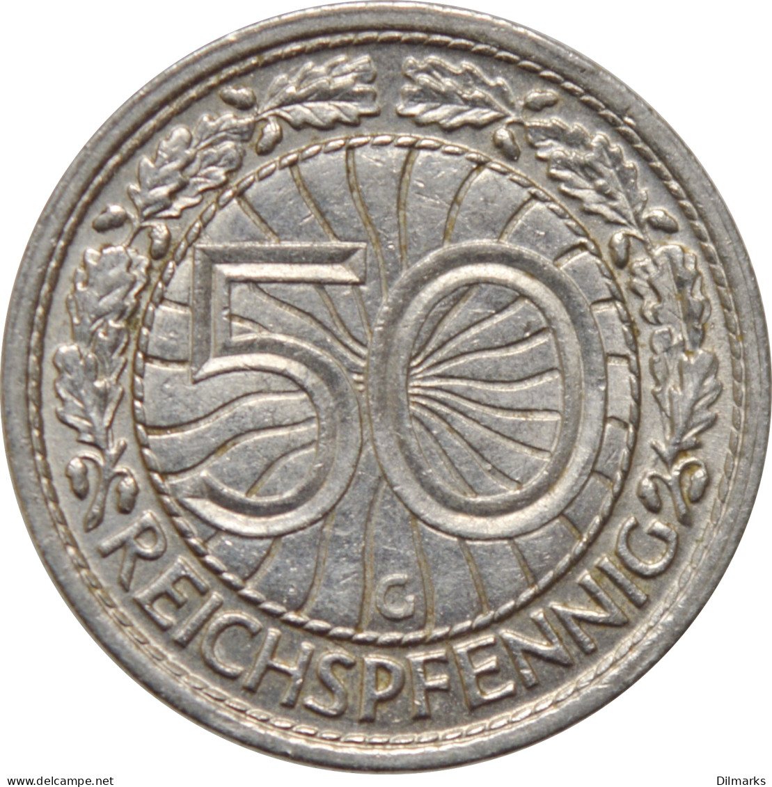 Germany 50 Reichspfennig 1936 G, AU, &quot;Weimar Republic (Reichsmark) (1924-1938)&quot; - 5 Reichsmark
