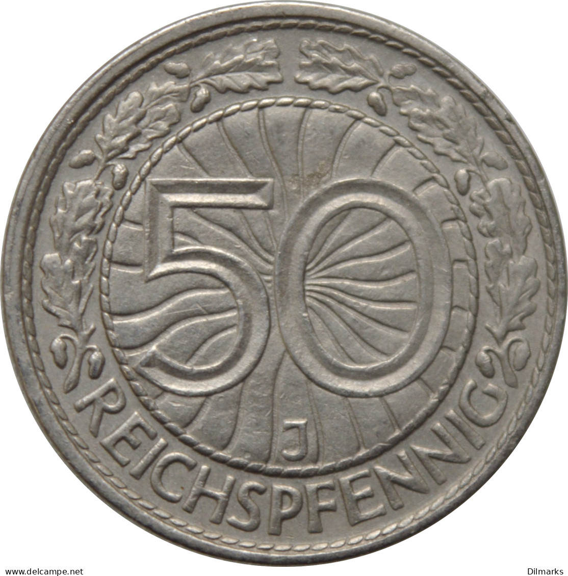 Germany 50 Reichspfennig 1935 J, AU, &quot;Weimar Republic (Reichsmark) (1924-1938)&quot; - 5 Reichsmark