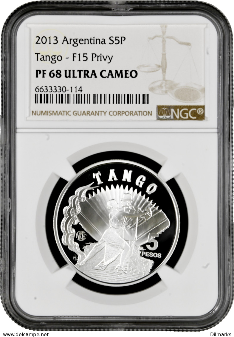 Argentina 5 Pesos 2013, NGC PF68 UC, &quot;Tango&quot; Top Pop - Argentine