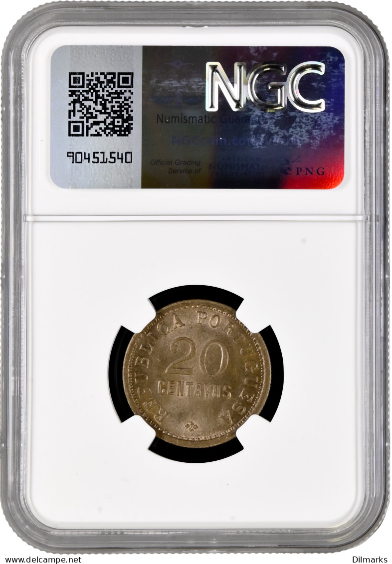 Angola 20 Centavos 1921, NGC MS63, &quot;Portuguese Colony (1921 - 1974)&quot; - Portogallo