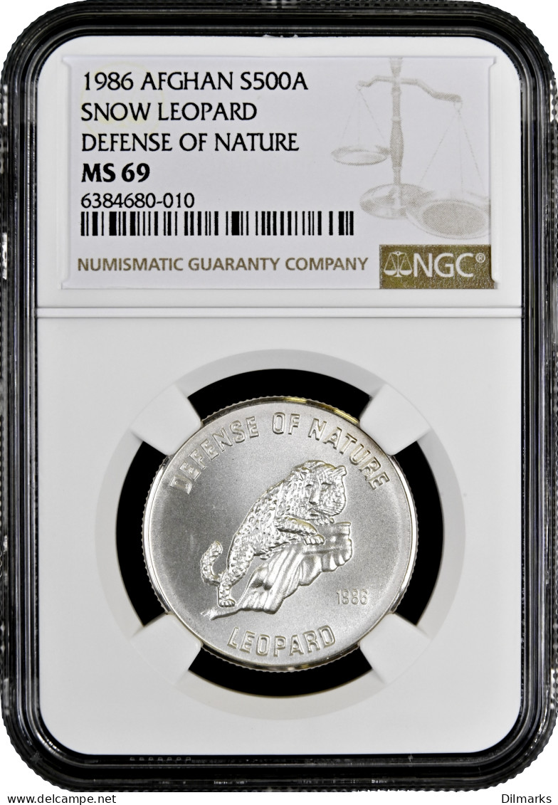 Afghanistan 500 Afghanis 1986, NGC MS69, &quot;Nature - Snow Leopard&quot; Top Pop - Afghanistan