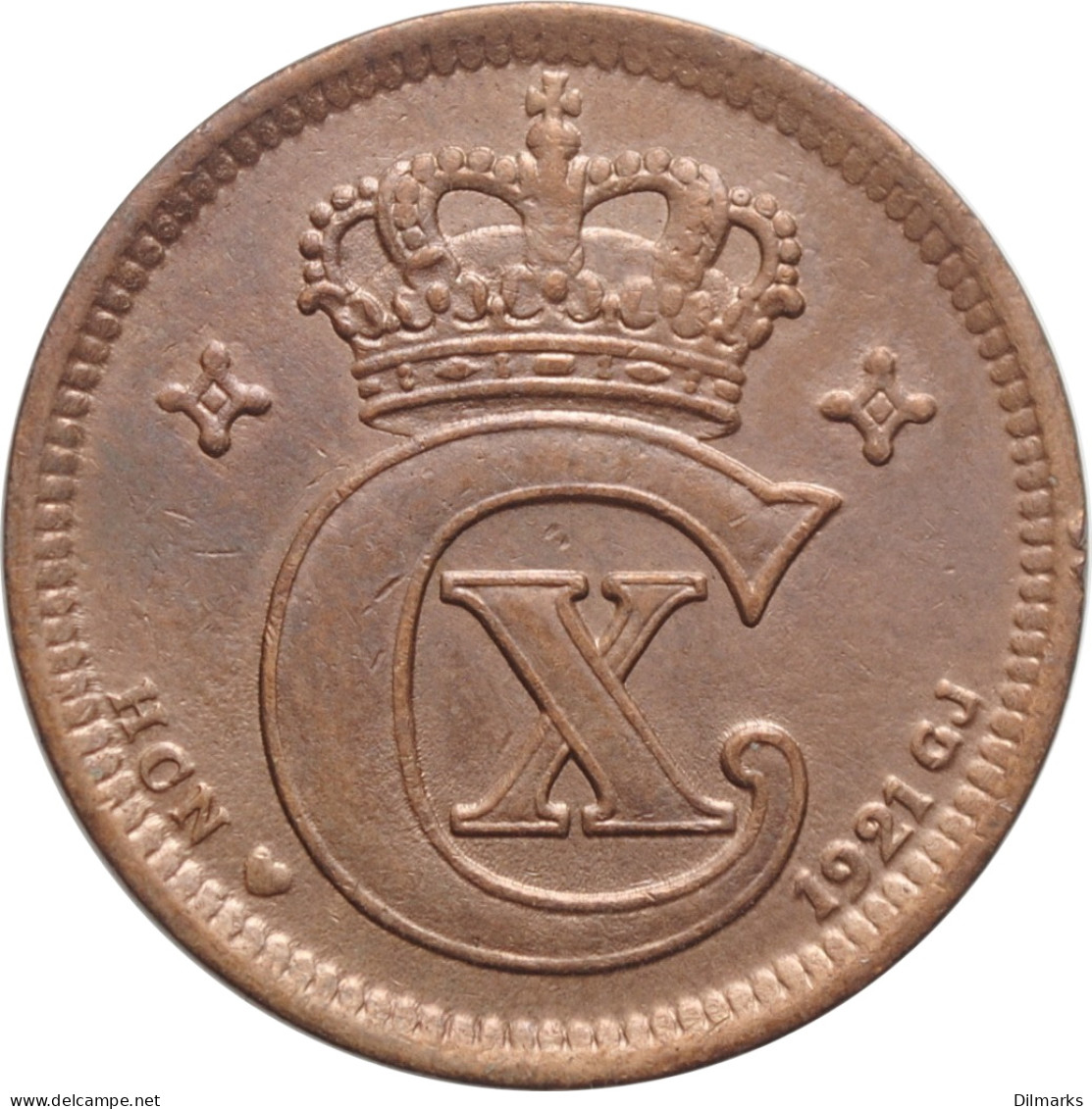 Denmark 5 Ore 1921 HCN, AU, &quot;King Christian X (1912 - 1947)&quot; - Dinamarca