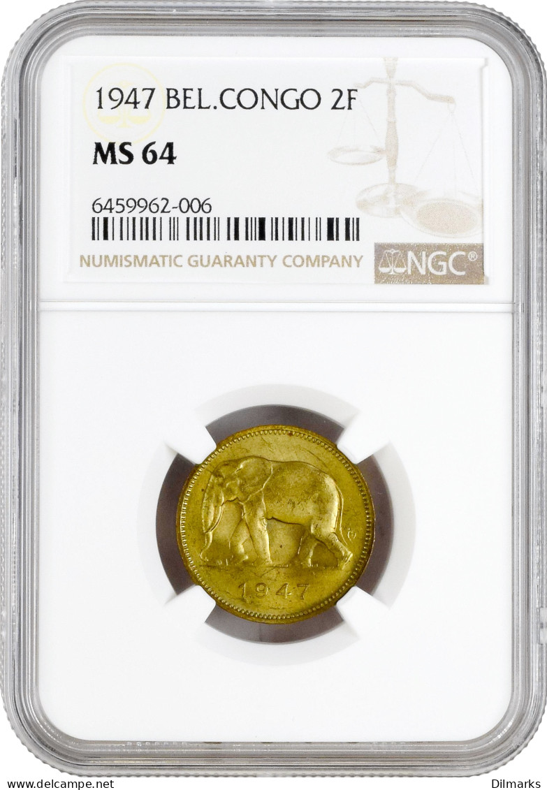 Belgian Congo 2 Francs 1947, NGC MS64, &quot;Belgian Colony (1909 - 1949)&quot; - Autres – Afrique