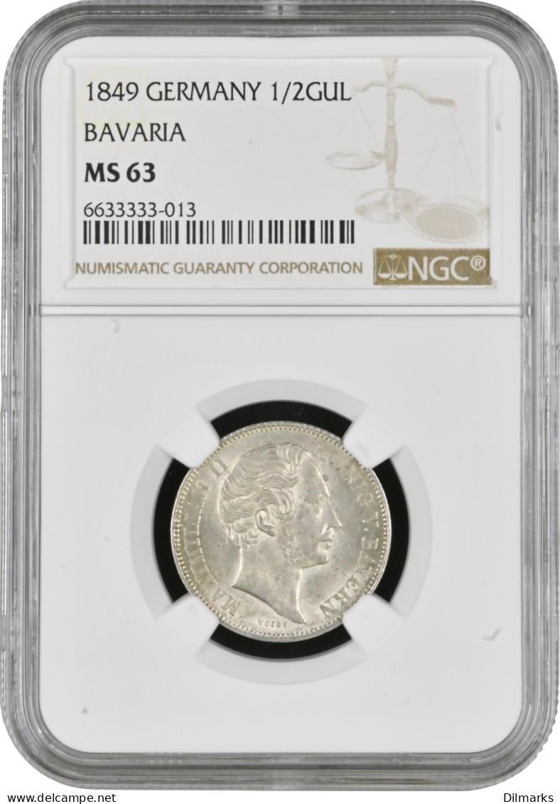 Bavaria 1/2 Gulden 1849, NGC MS63, &quot;King Maximilian II (1848 - 1864)&quot; Top Pop - Taler & Doppeltaler