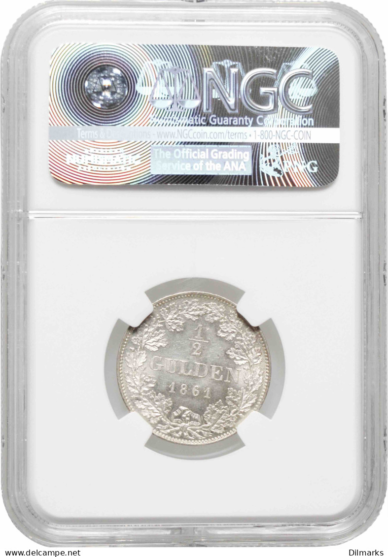 Bavaria 1/2 Gulden 1861, NGC MS64, &quot;King Maximilian II (1848 - 1864)&quot; TopPop 2/0 - Taler Et Doppeltaler