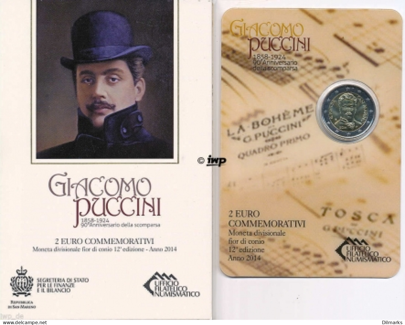 San Marino 2 Euro 2014, BU, &quot;90th Anniversary - Death Of Giacomo Puccini&quot; - San Marino