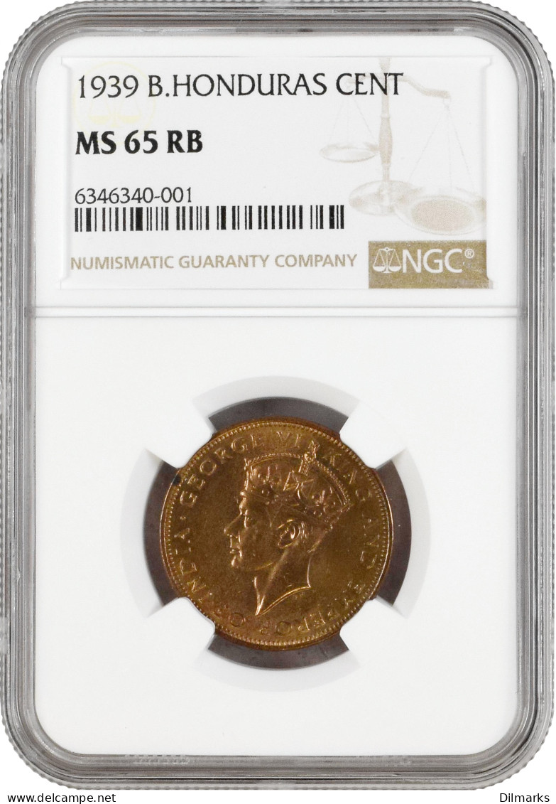 British Honduras 1 Cent 1939, NGC MS65 RB, &quot;King George VI (1937-1952)&quot; Pop 8/1 - Kolonien