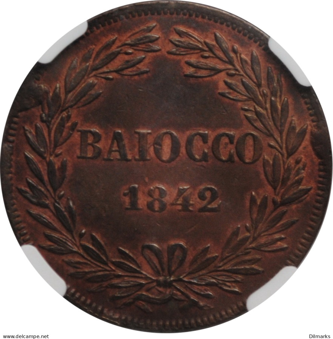 Papal States 1 Baiocco 1842 R XI, NGC AU Details, &quot;Pope Gregory XVI (1831-1846)&quot; - Kolonies