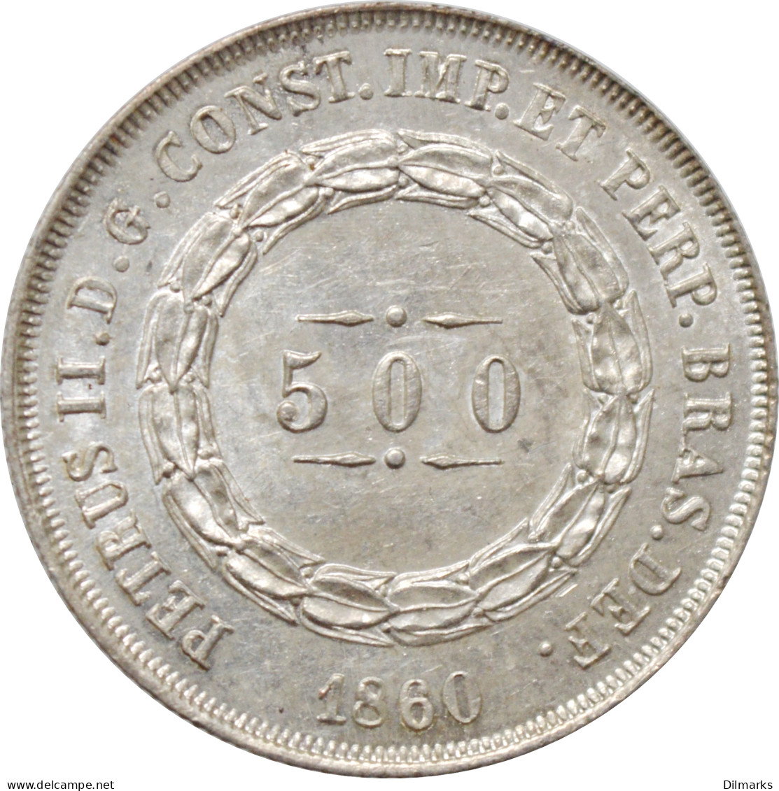 Brazil 500 Reis 1860, UNC, &quot;Emperor Pedro II (1831 - 1889)&quot; - Brazil