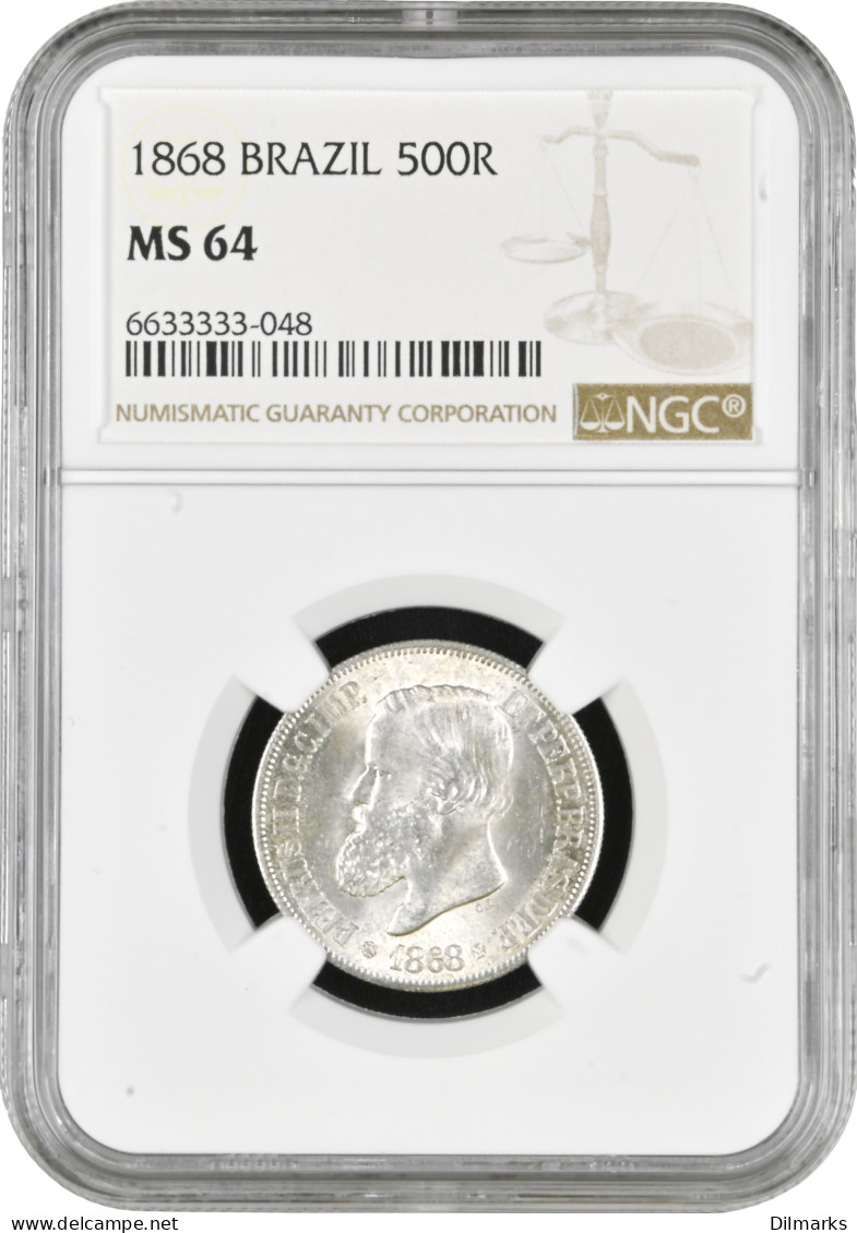 Brazil 500 Reis 1868, NGC MS64, &quot;Emperor Pedro II (1831 - 1889)&quot; - Brasilien