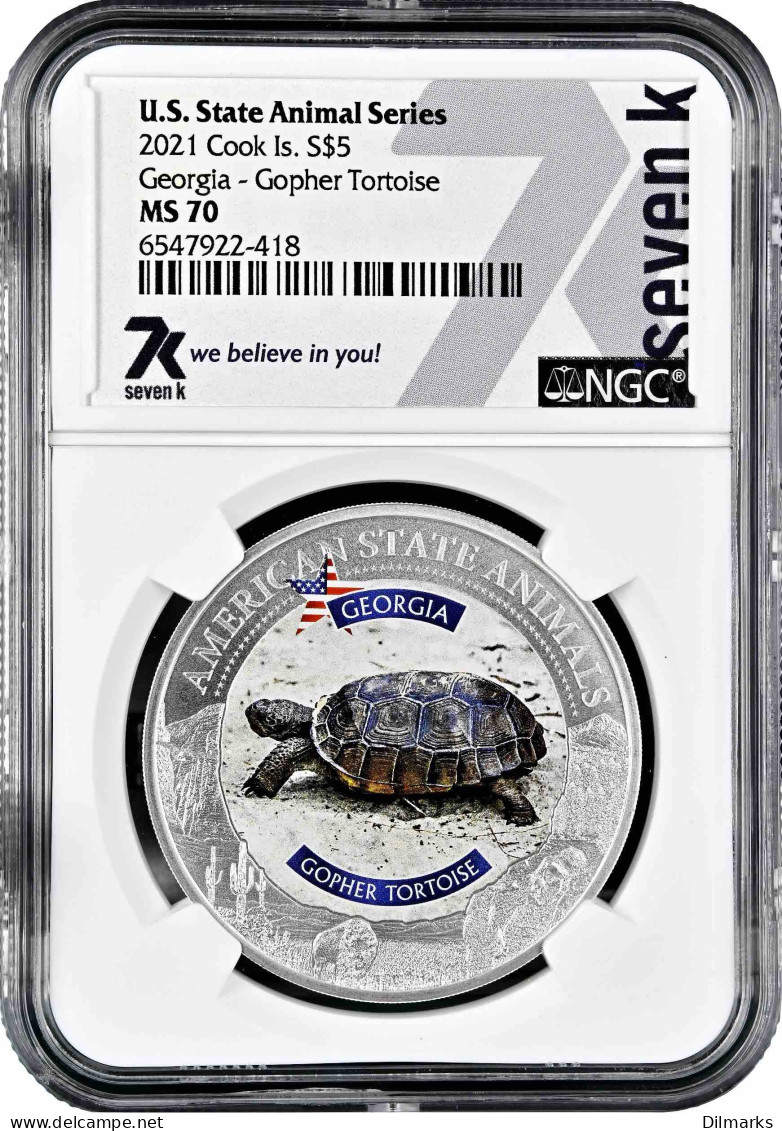 Cook Islands 5 Dollars 2021, NGC MS70, &quot;U.S. State Animal - Gopher Tortoise&quot; - Cook