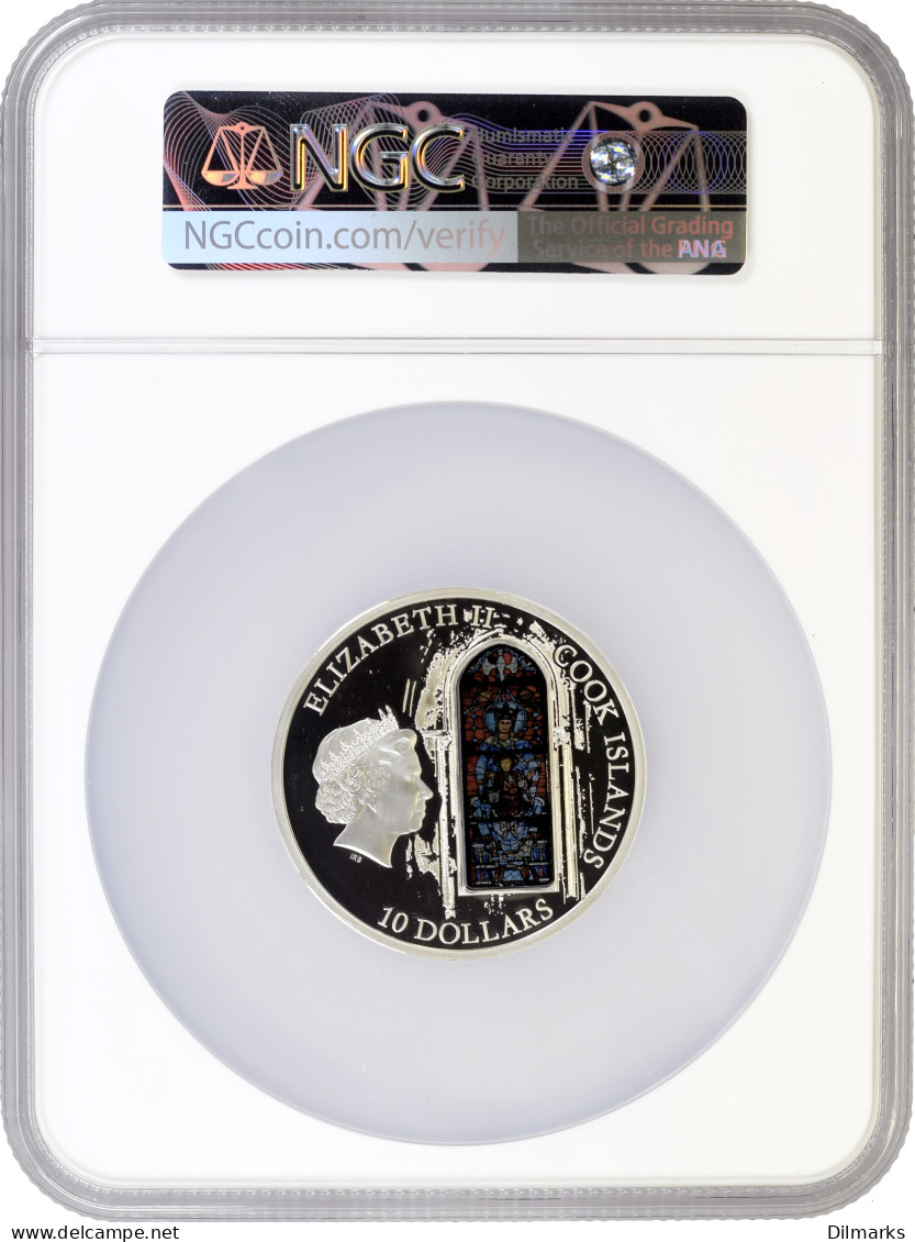 Cook Islands 10 Dollars 2013, NGC PF70 UC, &quot;Windows Of Heaven - Chartres&quot; Top Pop - Isole Cook