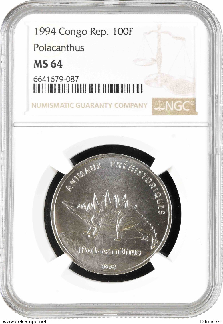 Congo Republic 100 Francs 1994, NGC MS64, &quot;Prehistoric Animals - Polacanthus&quot; - Other & Unclassified
