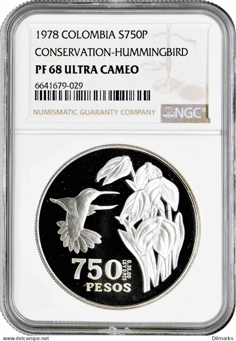 Colombia 750 Pesos 1978, NGC PF68 UC, &quot;Conservation - Hummingbird&quot; - Colombie