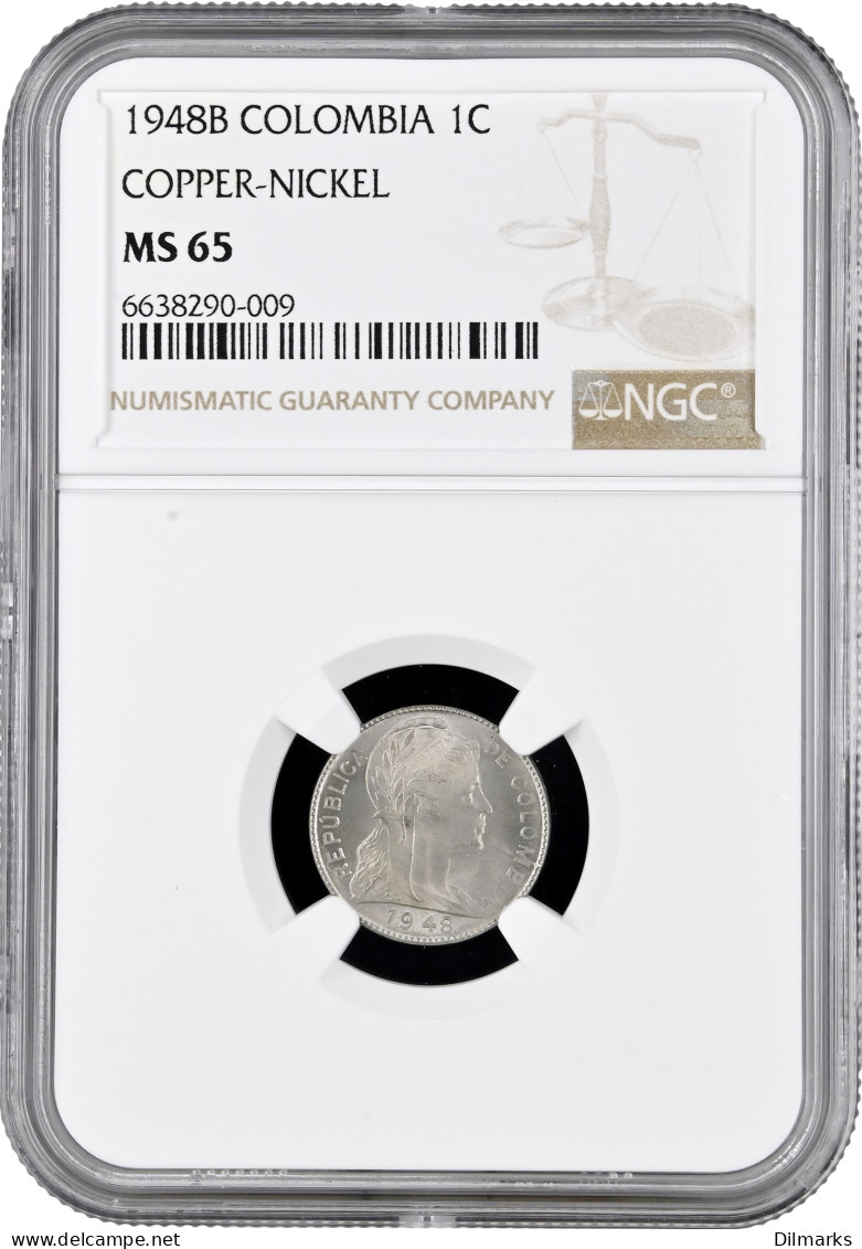 Colombia 1 Centavo 1948 B, NGC MS65, &quot;Republic Of Colombia (1911 - 1989)&quot; Top Pop - Colombia