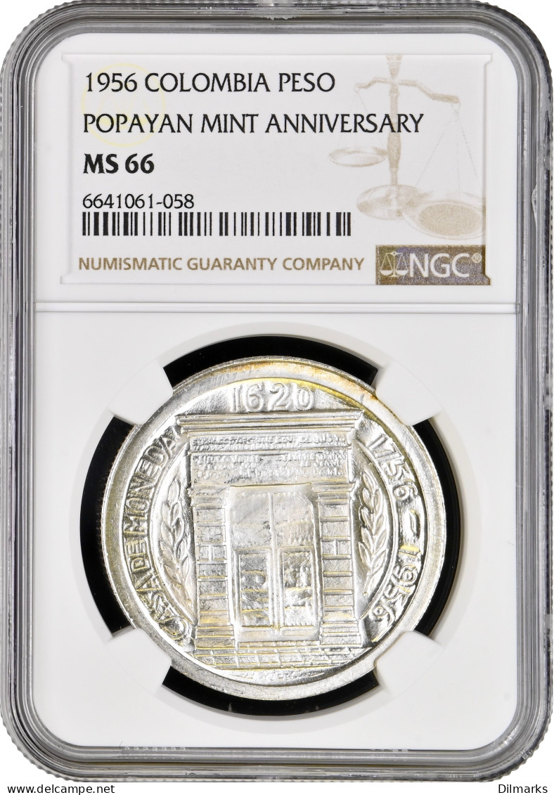 Colombia 1 Peso 1956, NGC MS66, &quot;200th Anniversary - Popayan Mint&quot; - Colombia