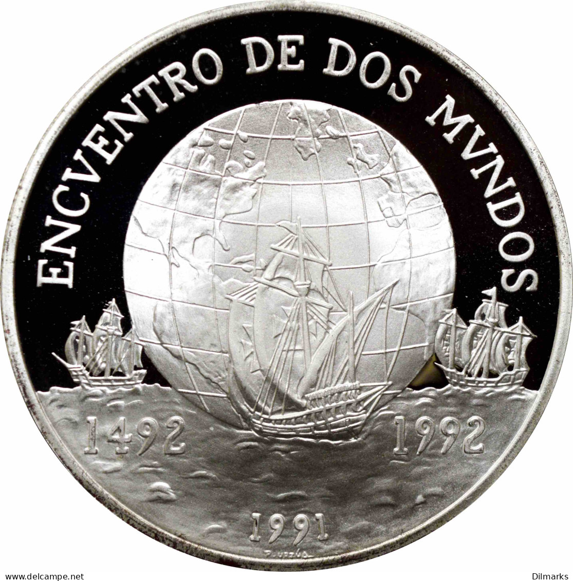 Chile 10000 Pesos 1991, PROOF, &quot;500th Anniversary - Discovery Of America&quot; Silver - Cile