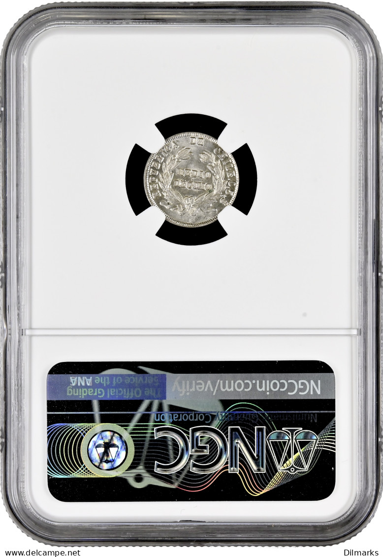 Chile 1/2 Decimo 1892 So, NGC MS66+, &quot;Republic Of Chile (1851 - 1898)&quot; Top Pop - Chili