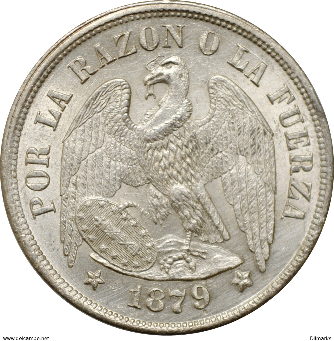 Chile 1 Peso 1879 So, UNC, &quot;Republic Of Chile (1851 - 1898)&quot; - Chile