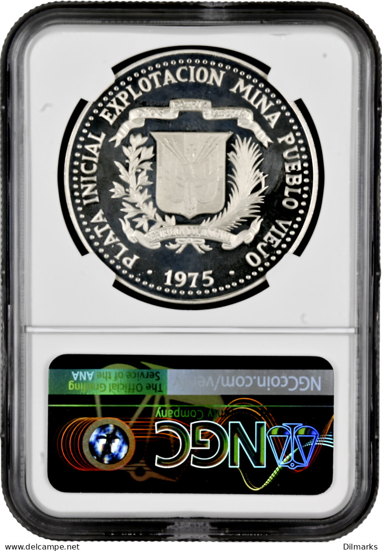 Dominican Republic 10 Pesos 1975, NGC PF67 UC, &quot;Pueblo Viejo Mine&quot; Silver - Autres – Afrique