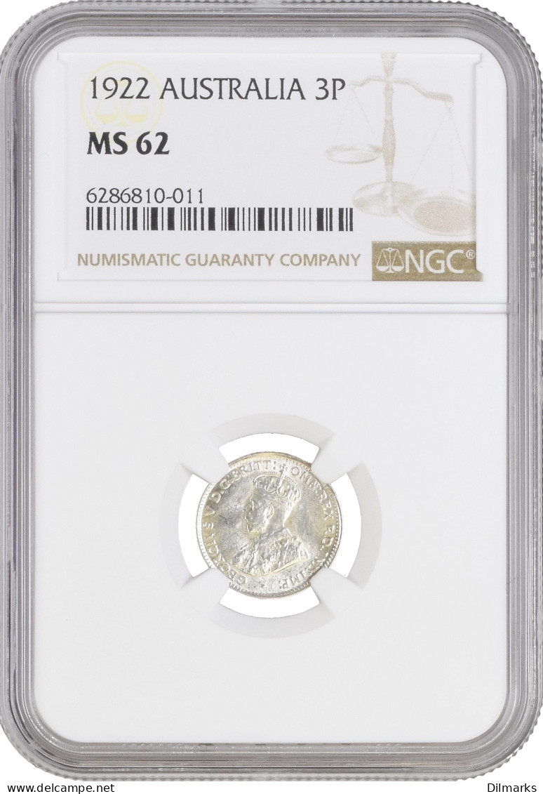 Australia 3 Pence 1922, NGC MS62, &quot;King George V (1911 - 1936)&quot; - Armenië