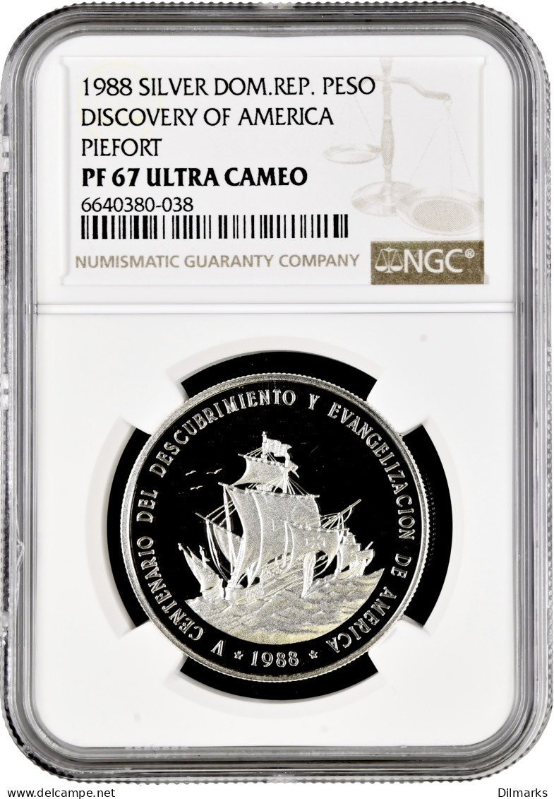 Dominican Republic 1 Peso 1988, NGC PF67 UC PIEDFORT, &quot;Discovery Of America&quot; - Autres – Afrique