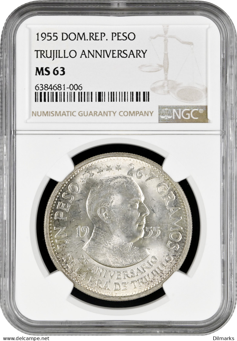 Dominican Republic 1 Peso 1955, NGC MS63, &quot;25th Anniver. Of The Trujillo Regime&quot; - Autres – Afrique